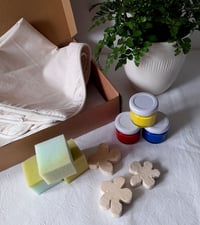 Image 2 of Cushion Covers - Block Printing Kit with Flowers or Hearts Wooden Blocks