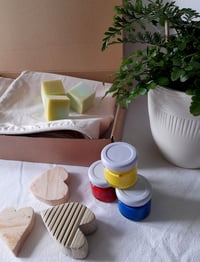 Image 1 of Cushion Covers - Block Printing Kit with Flowers or Hearts Wooden Blocks