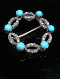 Image 1 of ORIGINAL EDWARDIAN 18CT  AND SILVER TURQUOISE DIAMOND BROOCH 3.7G