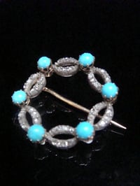 Image 2 of ORIGINAL EDWARDIAN 18CT  AND SILVER TURQUOISE DIAMOND BROOCH 3.7G