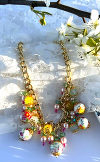 Image 1 of Flower & Rhinestone Chunky Gold Chain Necklace 