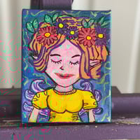 Image 1 of 4x6 mini Acrylic Stretched Canvas Painting Fairy In A Yellow Dress 