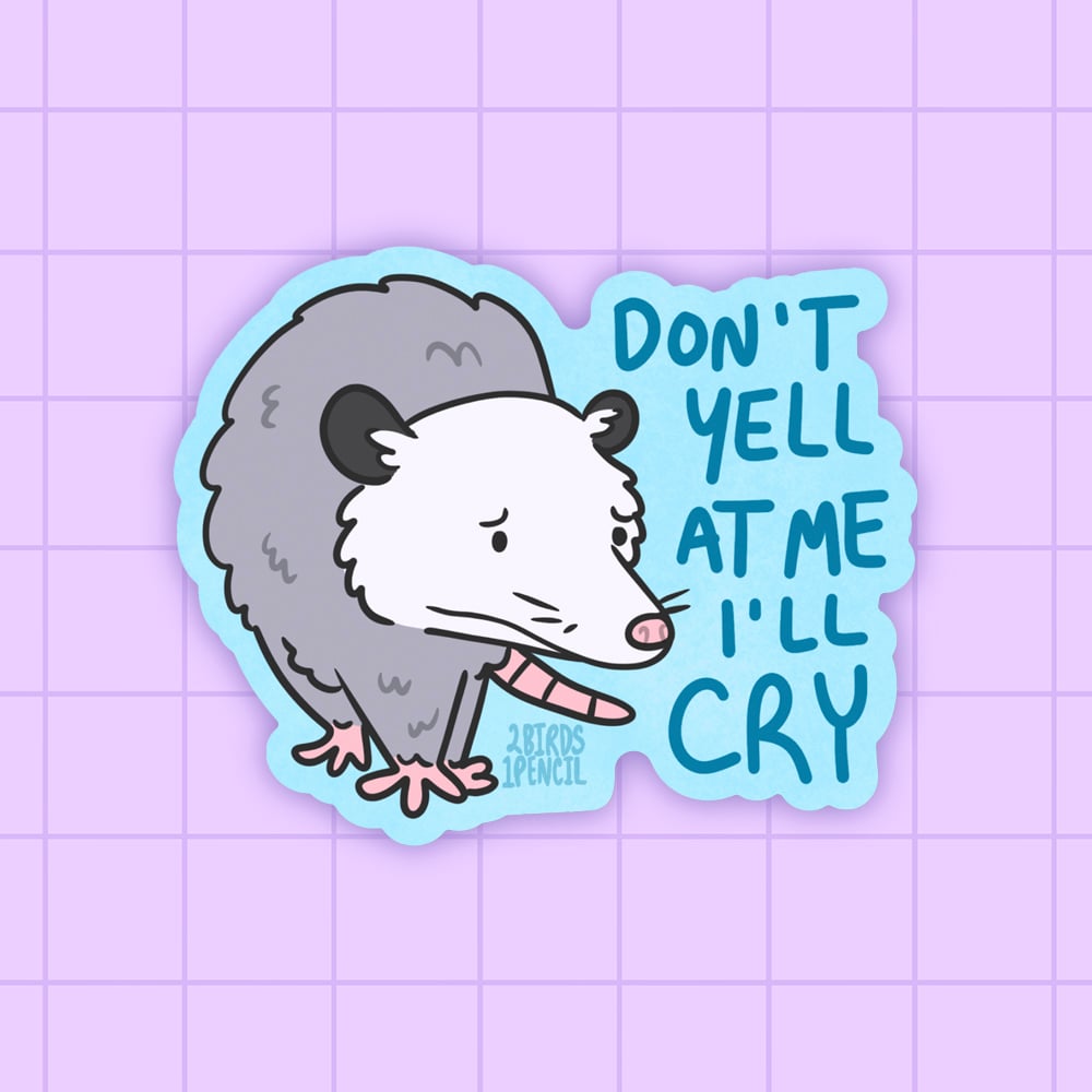 Image of Don't yell at me I'll cry possum vinyl sticker