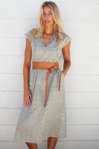Image 1 of Short Sleeve Long Dress in Olive Star