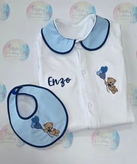 Image 1 of Personalised Baby Grow & Bib Set – Teddy & Balloon Design