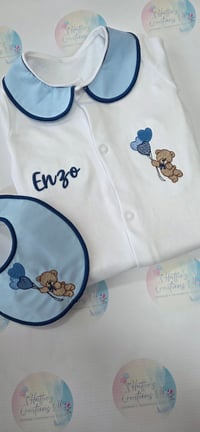 Image 3 of Personalised Baby Grow & Bib Set – Teddy & Balloon Design