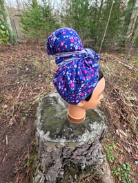 Image 1 of Soft Cotton Rectangular Headscarf in Blue Ditzy Floral 