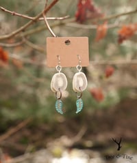 Image 1 of Turquoise Leaf Pendant Antler Slab Earrings