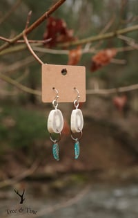 Image 3 of Turquoise Leaf Pendant Antler Slab Earrings