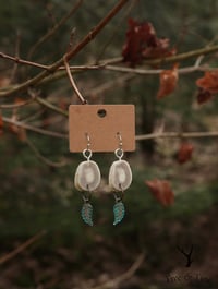 Image 4 of Turquoise Leaf Pendant Antler Slab Earrings