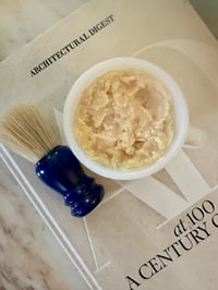 Image 2 of Palo Santo Tallow Shaving Soap Set in Vintage Fire King Quail “Game Birds” Milk Glass  