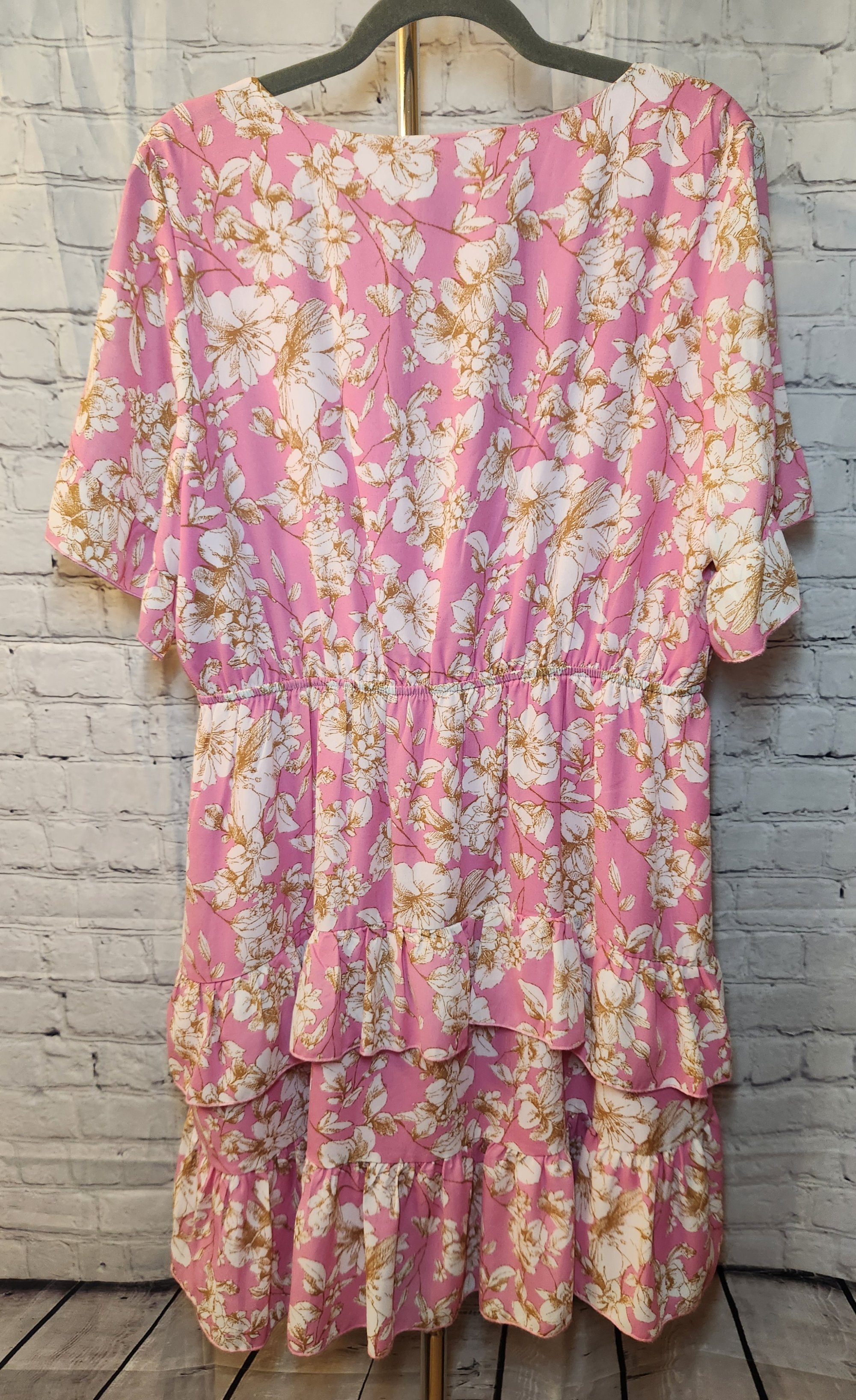 forever 21 pink ruffle dress Plus Size Floral Ruffled Mini CREAM/PINK / 3X The flowing silhouette moves comfortably throughout the day Mini Dress Pink Dresses For