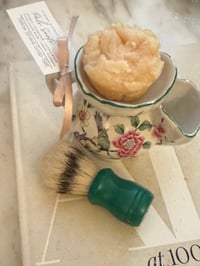 Image 2 of Ladies Old Foley Staffordshire England Chinoiserie Palo Santo Tallow Shave Soap Set 