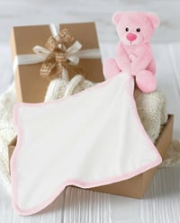 Image 3 of Personalised Baby Comforter Bear, Custom Birth Announcement Gift, Embroidered Teddy Comfort Blanket,