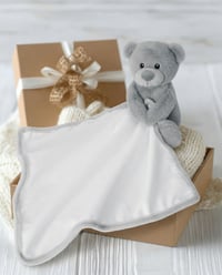 Image 4 of Personalised Baby Comforter Bear, Custom Birth Announcement Gift, Embroidered Teddy Comfort Blanket,