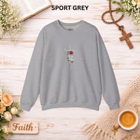 Image 4 of 'Faith' Vertical Script with Rose Floral Graphic—Women's Crewneck Sweatshirt 