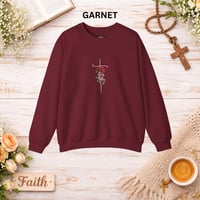 Image 8 of 'Faith' Vertical Script with Rose Floral Graphic—Women's Crewneck Sweatshirt 
