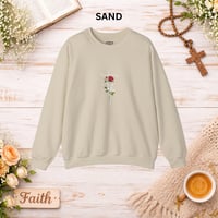 Image 9 of 'Faith' Vertical Script with Rose Floral Graphic—Women's Crewneck Sweatshirt 