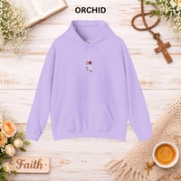 Image 5 of 'Faith' Vertical Script with Rose Floral Graphic—Women's Hoodie
