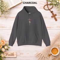 Image 11 of 'Faith' Vertical Script with Rose Floral Graphic—Women's Hoodie