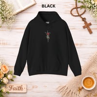 Image 12 of 'Faith' Vertical Script with Rose Floral Graphic—Women's Hoodie