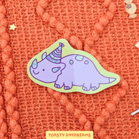 Image 1 of Holographic Pink Party Dinosaur Waterproof Sticker