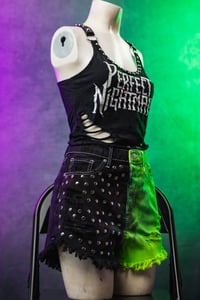 Image 3 of Size 8 Split Dye Studded Denim Shorts