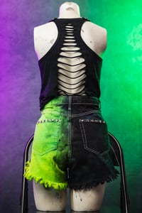 Image 2 of Size 8 Split Dye Studded Denim Shorts