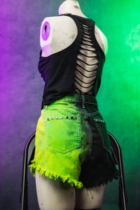 Image 4 of Size 8 Split Dye Studded Denim Shorts