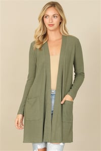 BRUSHED WAFFLE LONG SLEEVE SIDE POCKET OPEN FRONT CARDIGAN