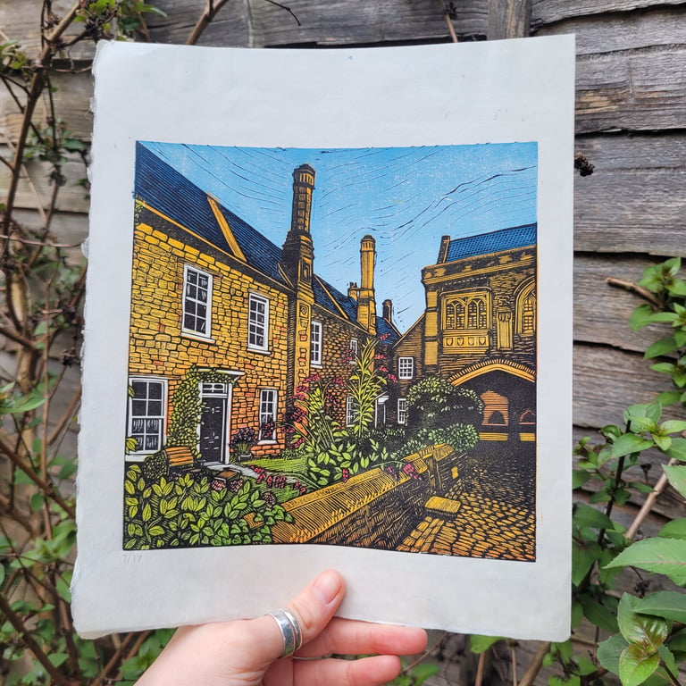 Vicars Close Colour Lino Print