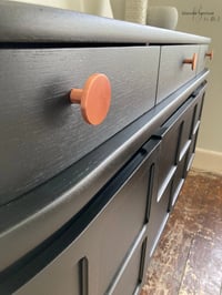 Image 2 of Mid Century Luxury Sideboard Nathan | Curved Teak Sideboard Black | Copper Hairpin Legs