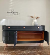 Image 3 of Mid Century Luxury Sideboard Nathan | Curved Teak Sideboard Black | Copper Hairpin Legs