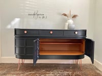 Image 4 of Mid Century Luxury Sideboard Nathan | Curved Teak Sideboard Black | Copper Hairpin Legs