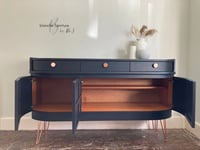 Image 5 of Mid Century Luxury Sideboard Nathan | Curved Teak Sideboard Black | Copper Hairpin Legs
