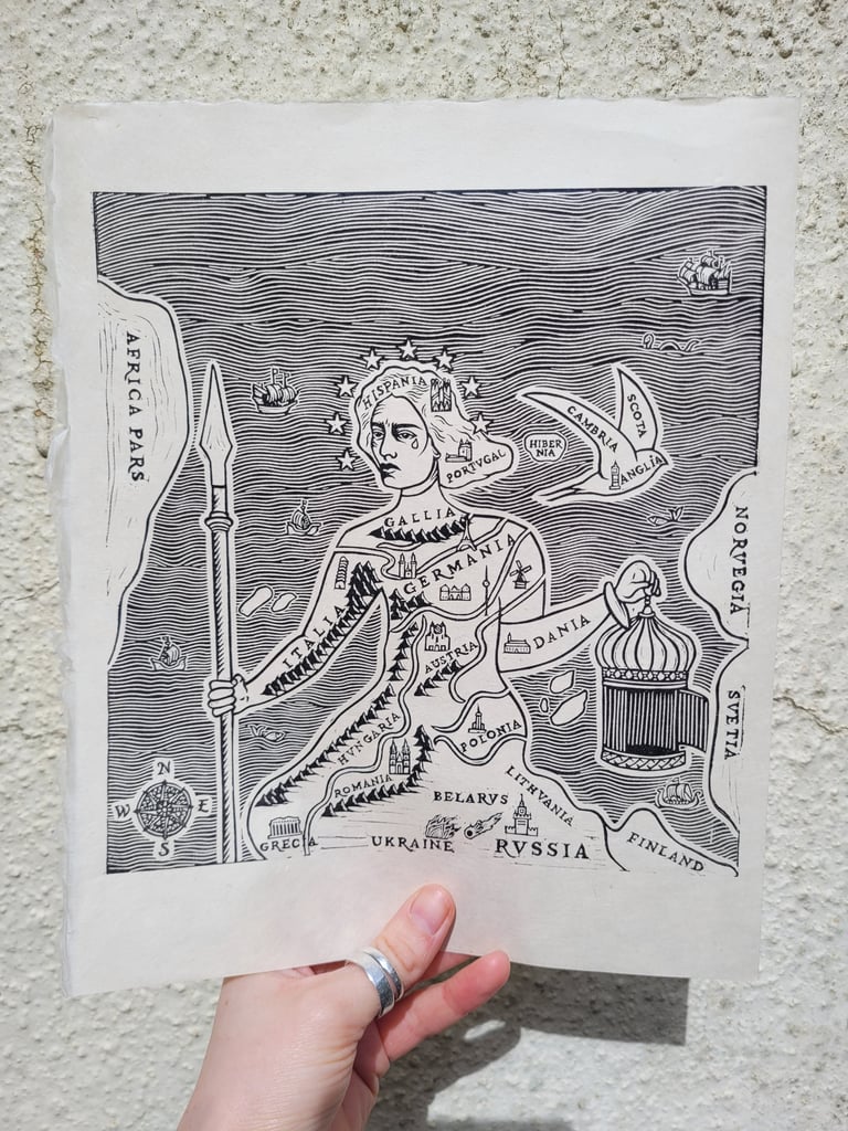 Europe Map Lino Print