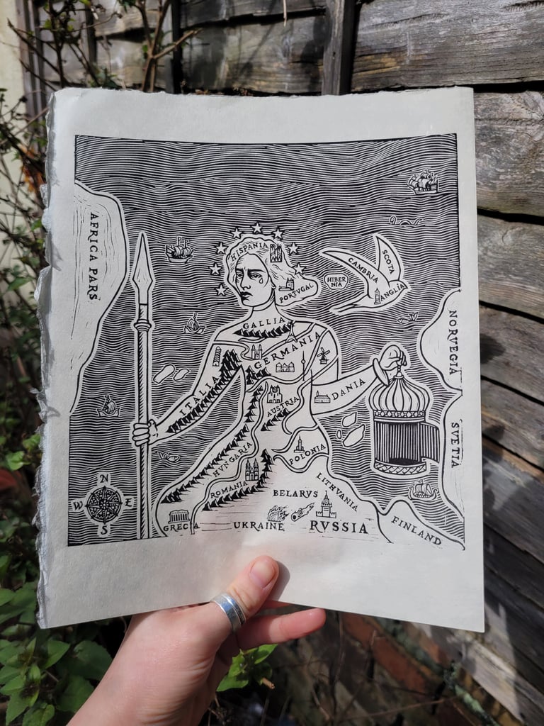 Europe Map Lino Print Image 2
