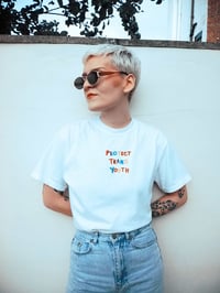 Image 2 of PROTECT TRANS YOUTH  - Trans flag Embroidery Tee