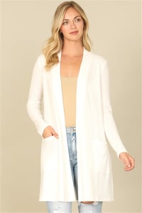  BRUSHED WAFFLE LONG SLEEVE SIDE POCKET OPEN FRONT CARDIGAN