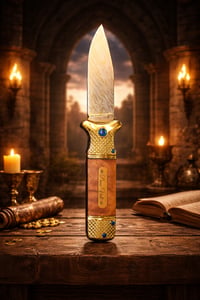 Image 4 of 👑The Armored Kingdom Golden Deus Vult "God Wills it" Collectors Spring Assisted Knife-Durable