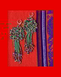 Huichol Style Green Fringe Earrings