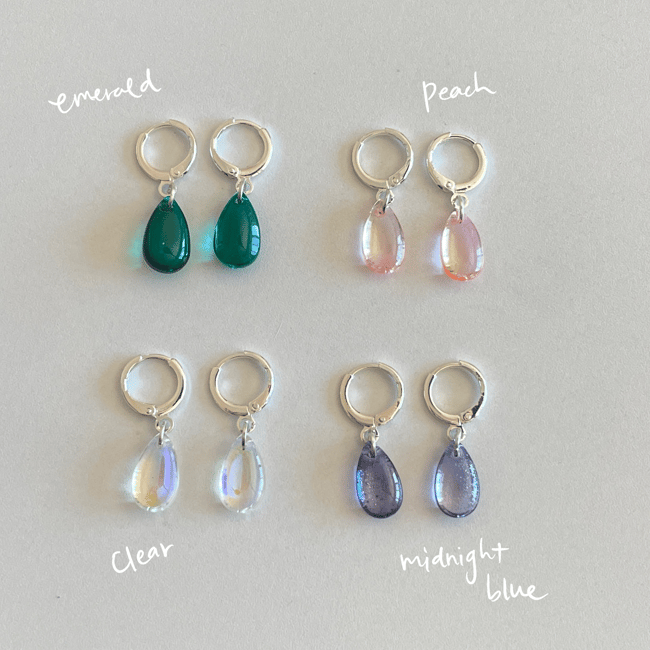 long teardrop gem huggie hoop earrings