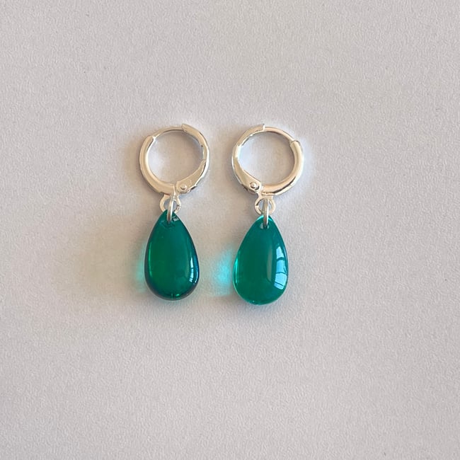 long teardrop gem huggie hoop earrings