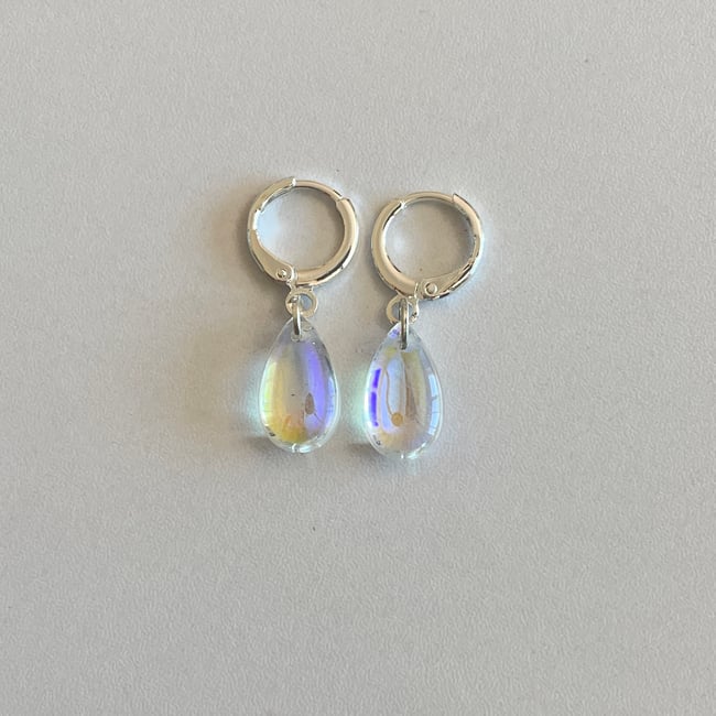 long teardrop gem huggie hoop earrings