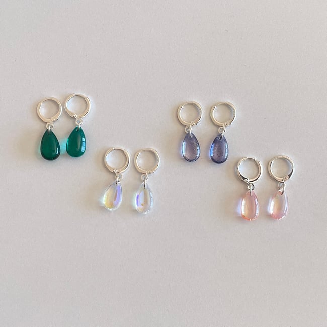 long teardrop gem huggie hoop earrings