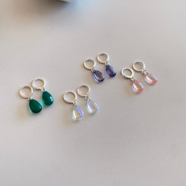 long teardrop gem huggie hoop earrings