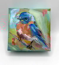 Image 1 of Blue Mood No. 2 – 4x4" eastern bluebird painting
