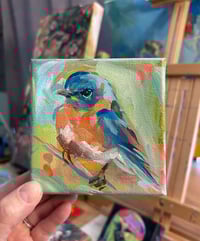 Image 2 of Blue Mood No. 2 – 4x4" eastern bluebird painting