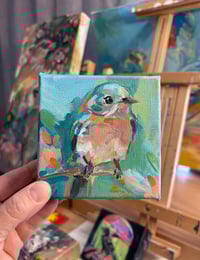 Image 2 of Copy of Blue Mood No. 1 – 4x4" eastern bluebird painting