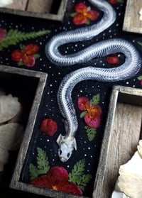 Image 2 of Snake Skeleton and Red Floral Wall Cross